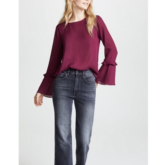 Rebecca Minkoff Cranberry Shanaya Bell-Sleeve
Crepe Top Size Small - Picture 4 of 5
